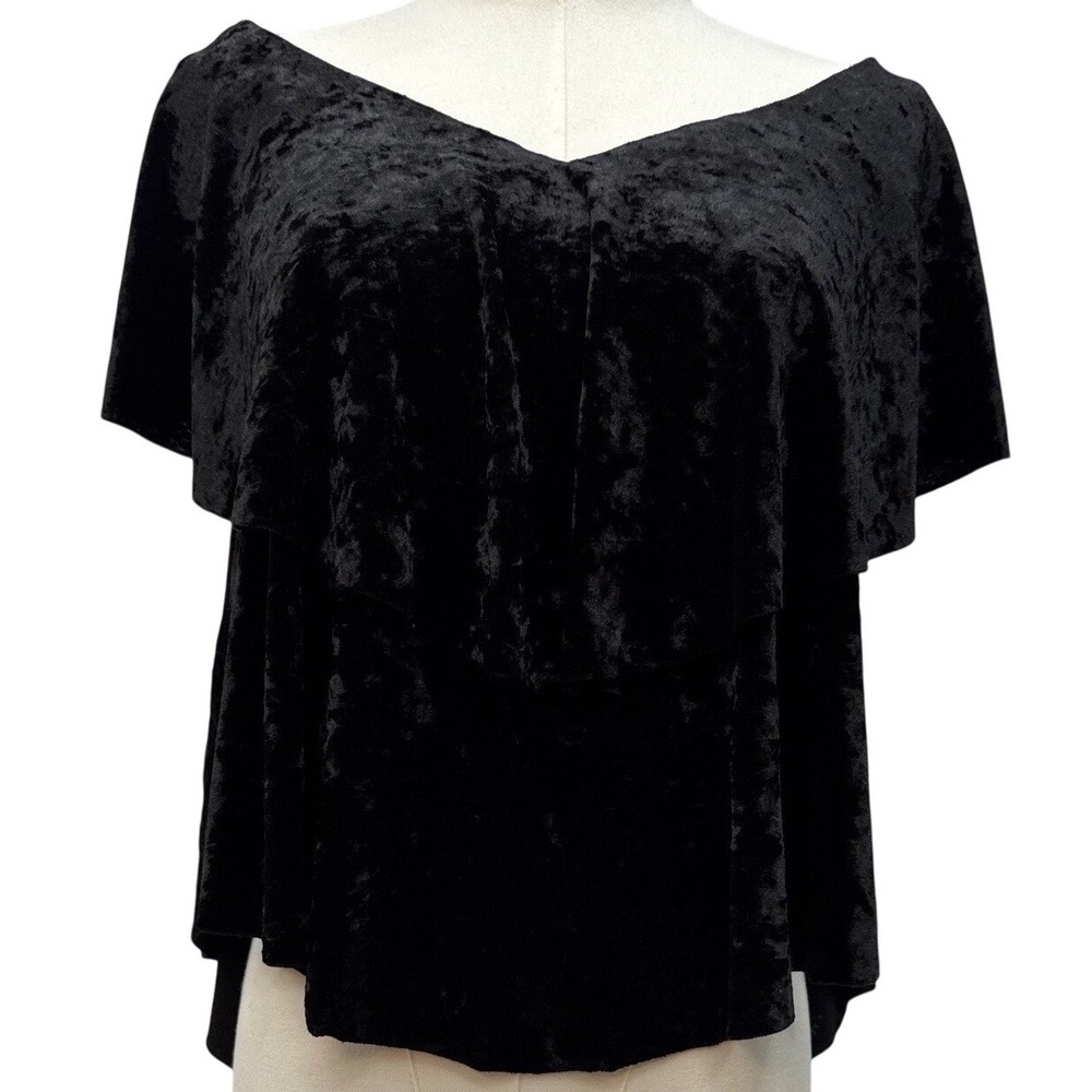 Pants Store Black‎ Crushed Velvet Top Open Back Flutter Sleeve Party Small